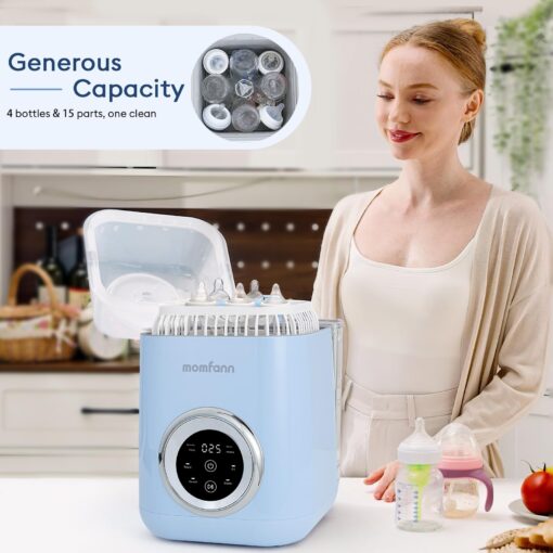 MOMFANN 4 in 1 Baby Bottle Washer with 2 Wash Time, Baby Bottle Sterilizer and Dryer, Save time & Effort, Easy to Use, Baby Blue - Image 3