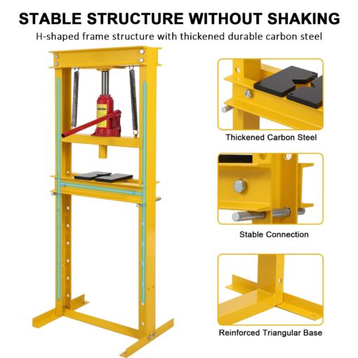 12 Ton Shop Press H Frame Press, 12 Ton Hydraulic Press H Frame Garage Floor Press with Plate, Adjustable Working Table Height Hydraulic Shop Floor Press for Gears and Bearings - Image 6