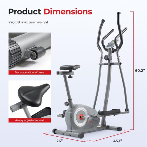 Sunny Health & Fitness Essential Smart 2-in-1 Cross Trainer Elliptical Bike, Magnetic Training Machine for Adult/Seniors Home Gym Cardio Exercises, Free SunnyFit App Bluetooth Connection - SF-E322004 - Image 2